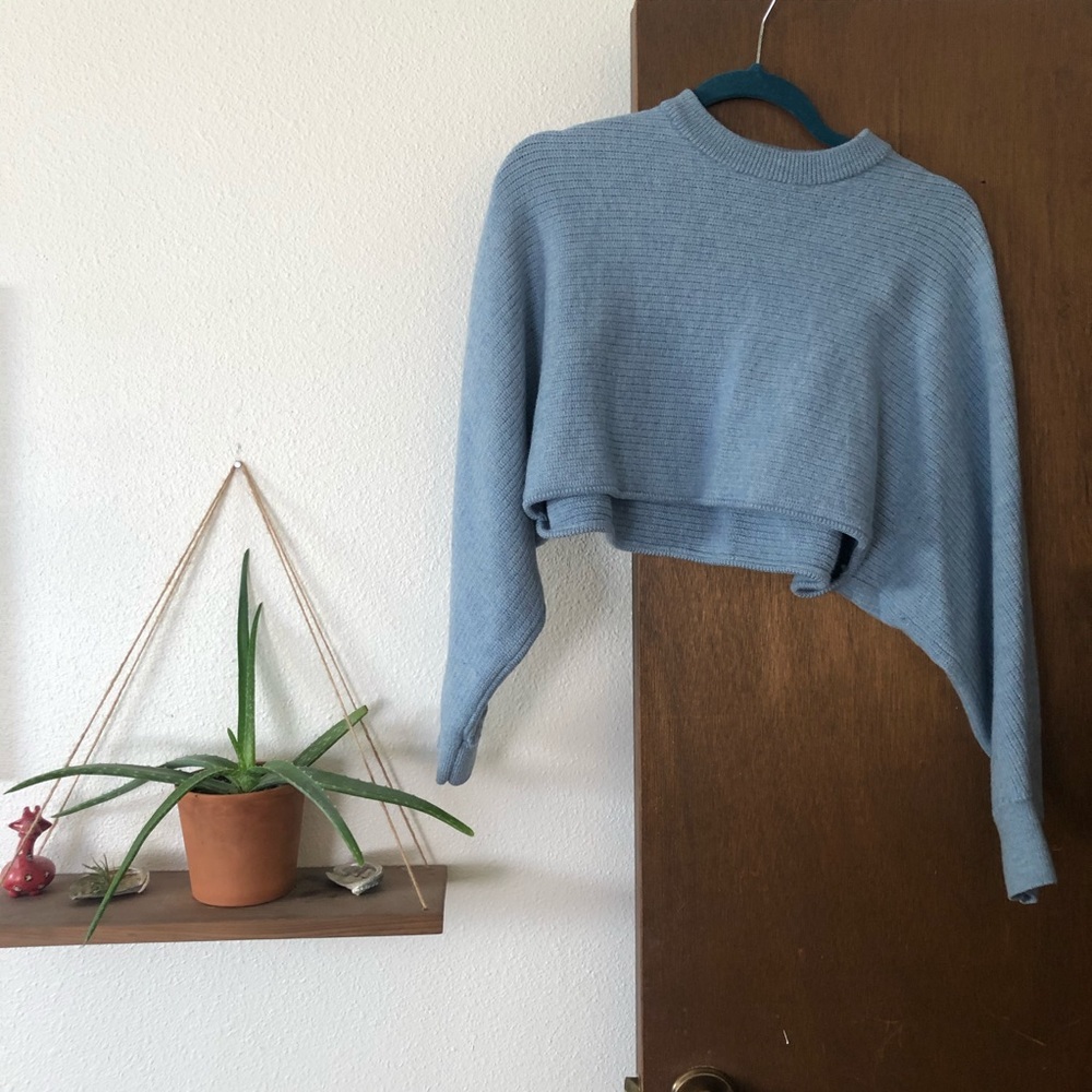 Blue Dolman Cropped Sweater